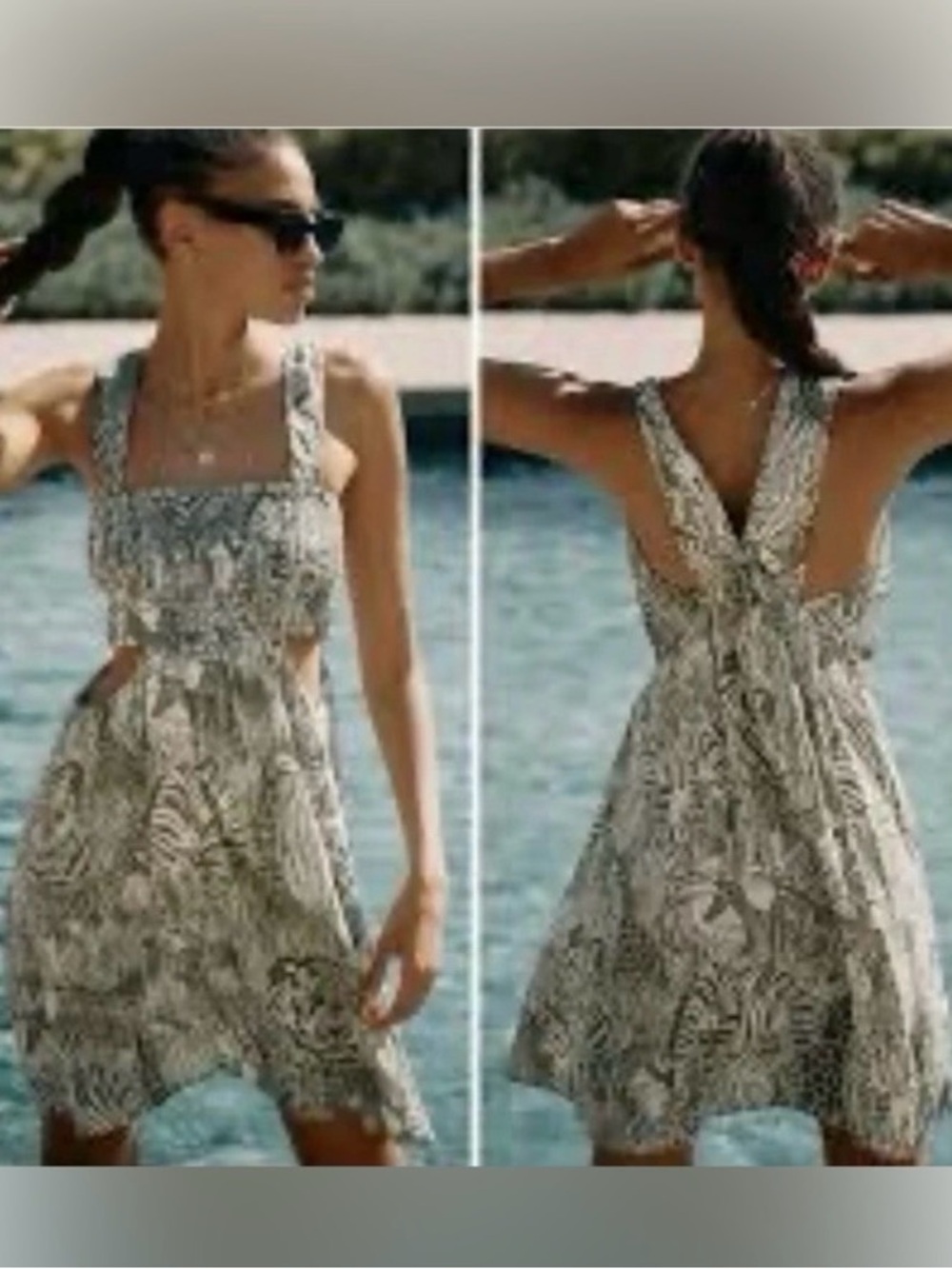 By Anthropologie Sleeveless Square-Neck animal Print mini dress in olive green